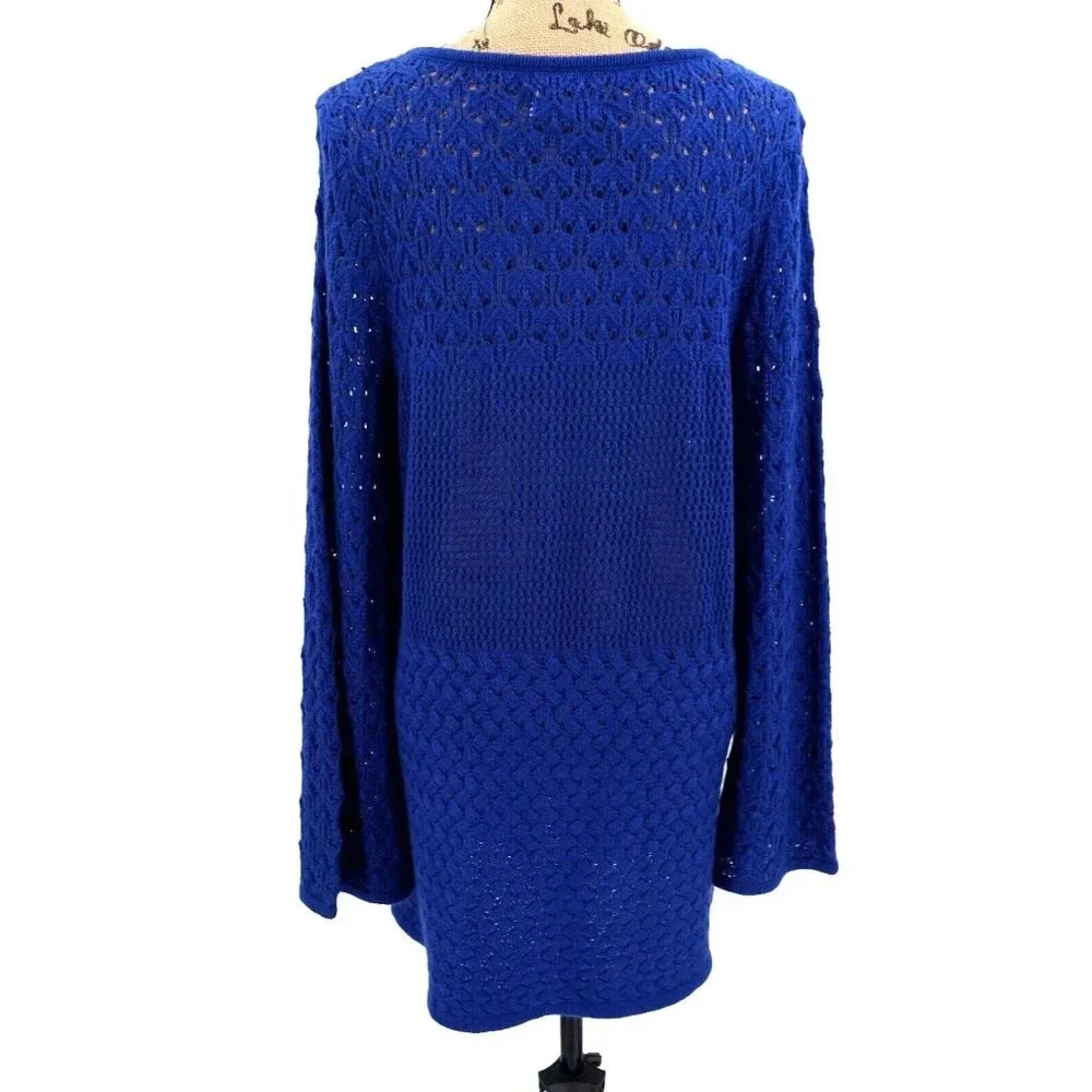 Avenue Sweater Women 14/16 Blue Long Tunic Round Neck Long Bell Sleeve Soft - Picture 2 of 9